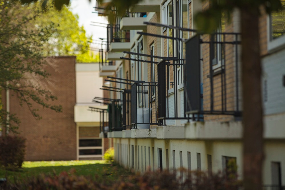 Gevelbeeld van een appartementencomplex in Nieuwland